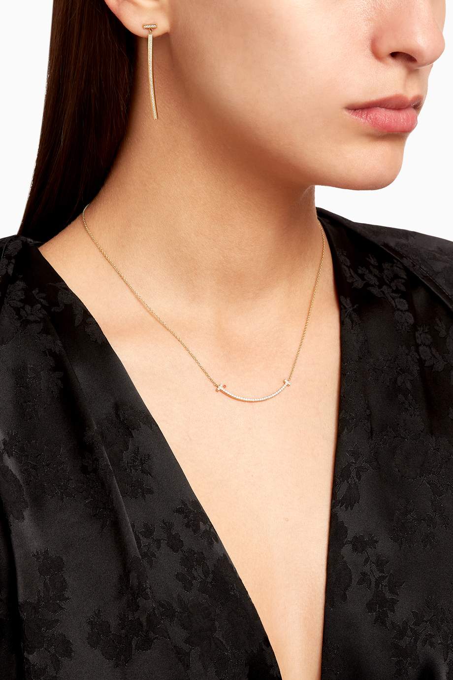 Shop Tiffany & Co. Gold Tiffany T Small Diamond Smile Pendant in 18kt