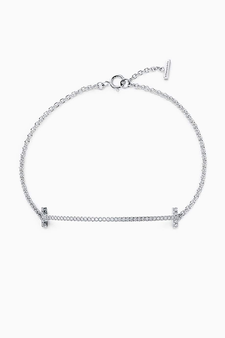 Shop Tiffany & Co. White Tiffany T Medium Diamond Smile Bracelet in ...