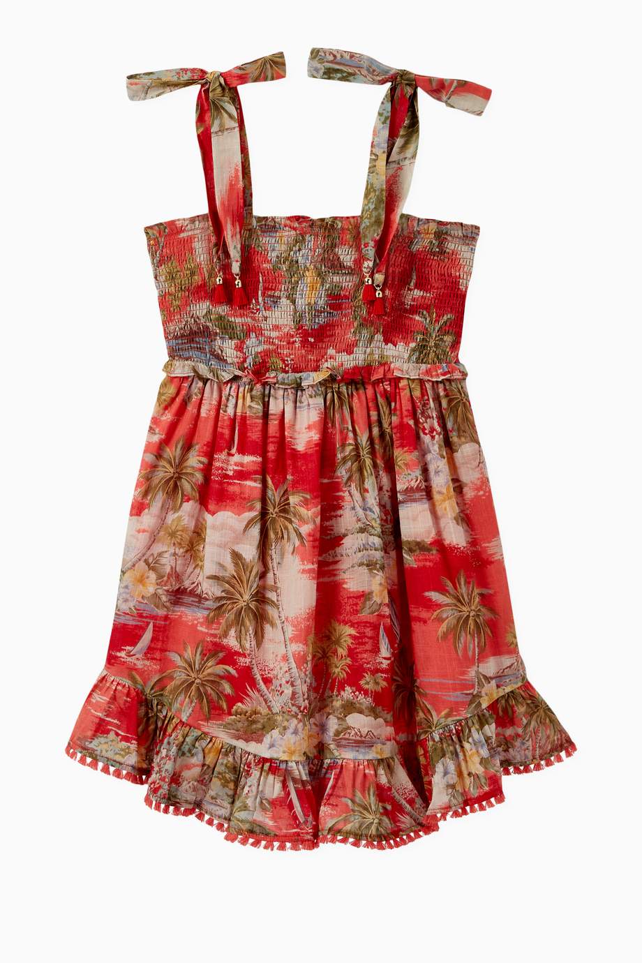 Shop Zimmermann Red Juliette Tie Shoulder Dress for Kids ...