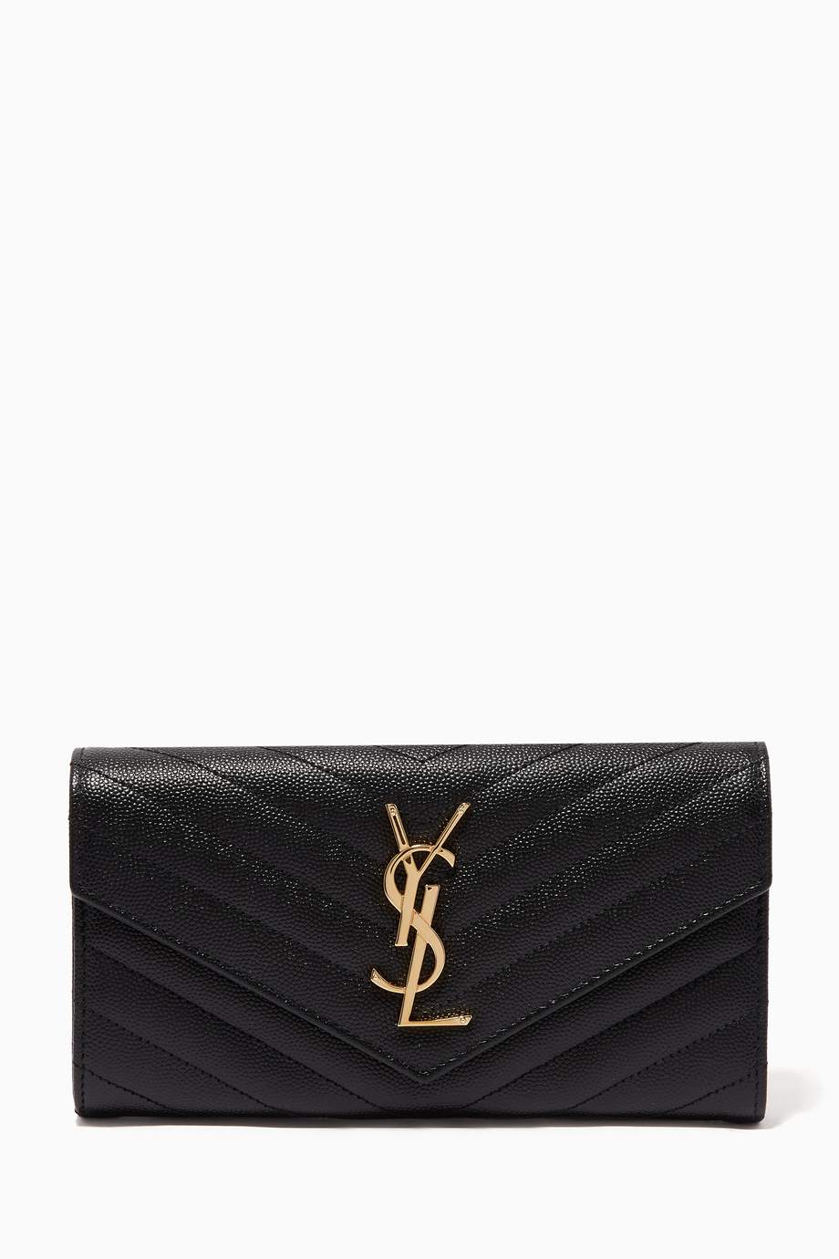 Shop SAINT LAURENT Black Cassandre Large Flap Wallet in Matelassé ...