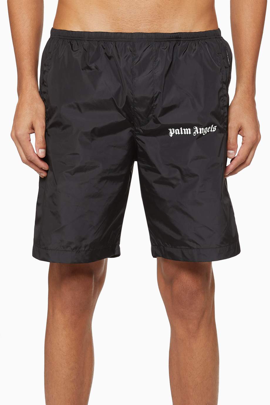 Shop Palm Angels Black Logo Swim Shorts for Men | Ounass UAE