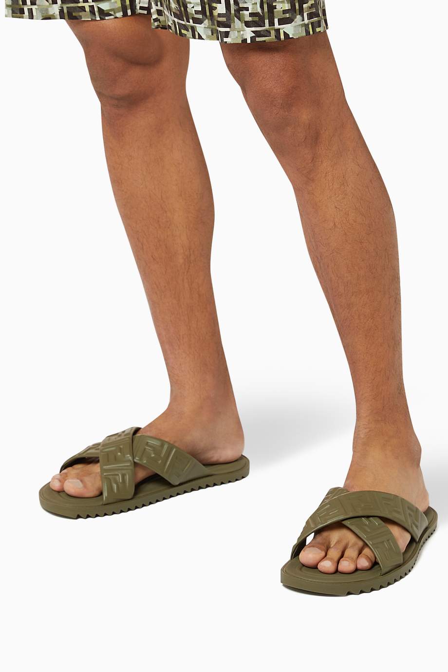 fendi ff leather two band slide sandals
