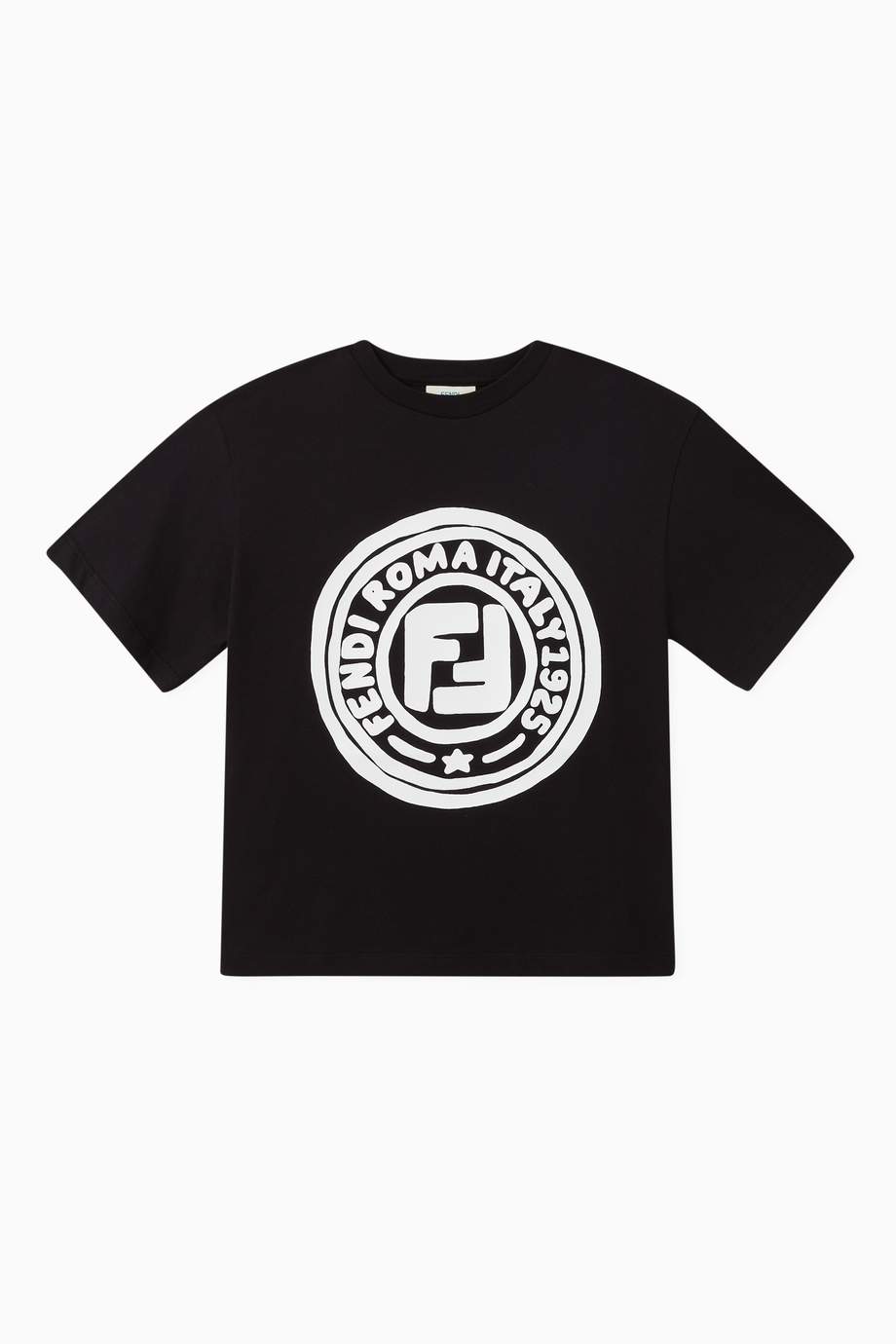 Shop Fendi Black Logo Stamp Cotton T-Shirt for Kids | Ounass UAE