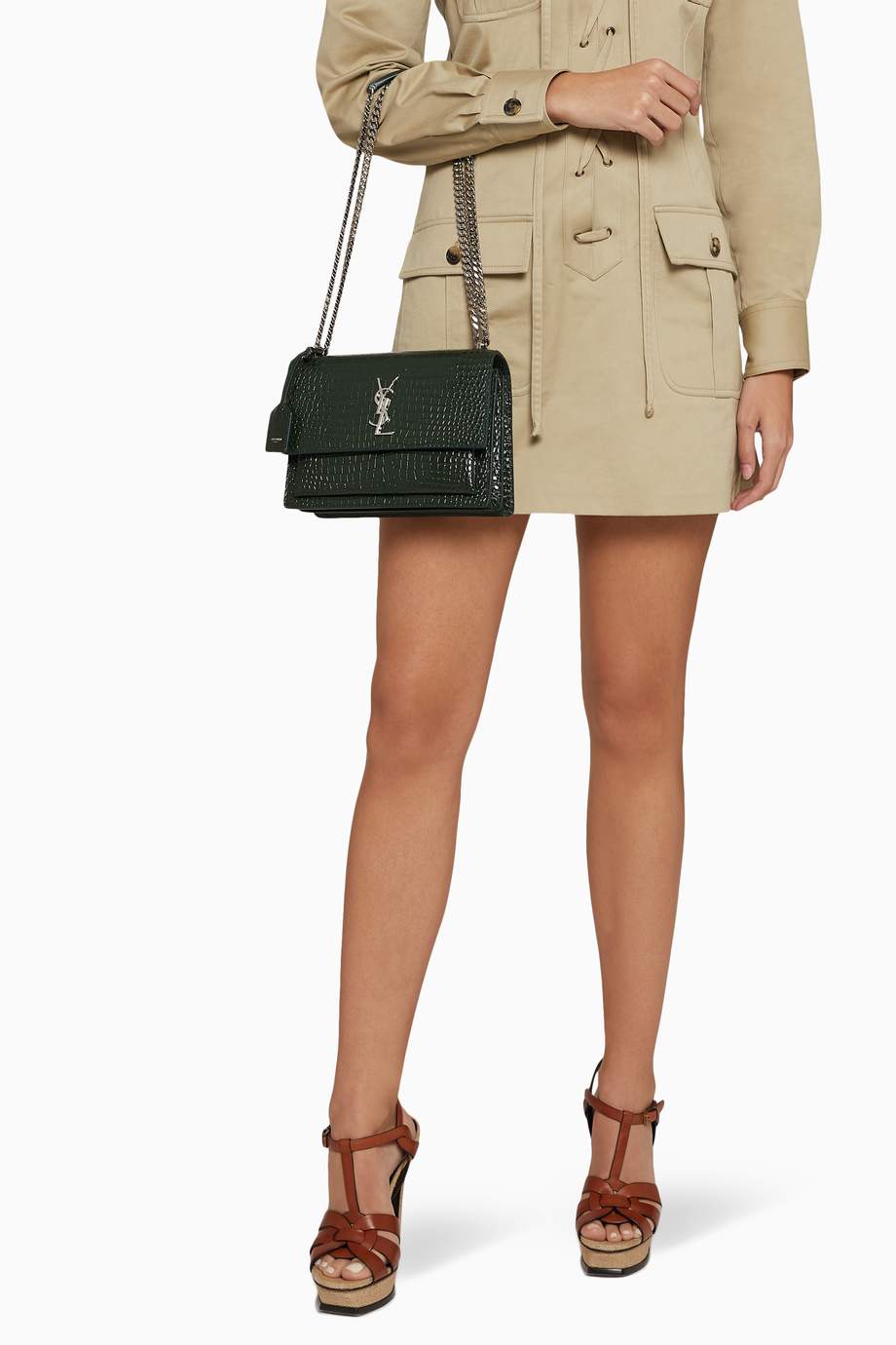 sunset small in shiny scale embossed leather