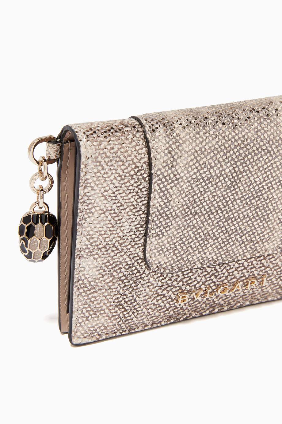Shop BVLGARI Neutral Serpenti Forever Folded Card Holder In Metallic 