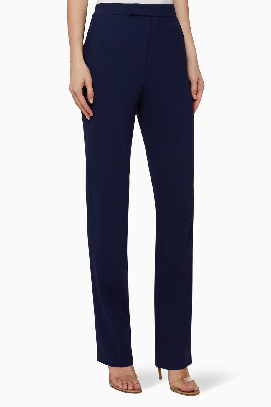 Shop Ralph Lauren Blue Seth Wool Crepe Pants for Women Ounass