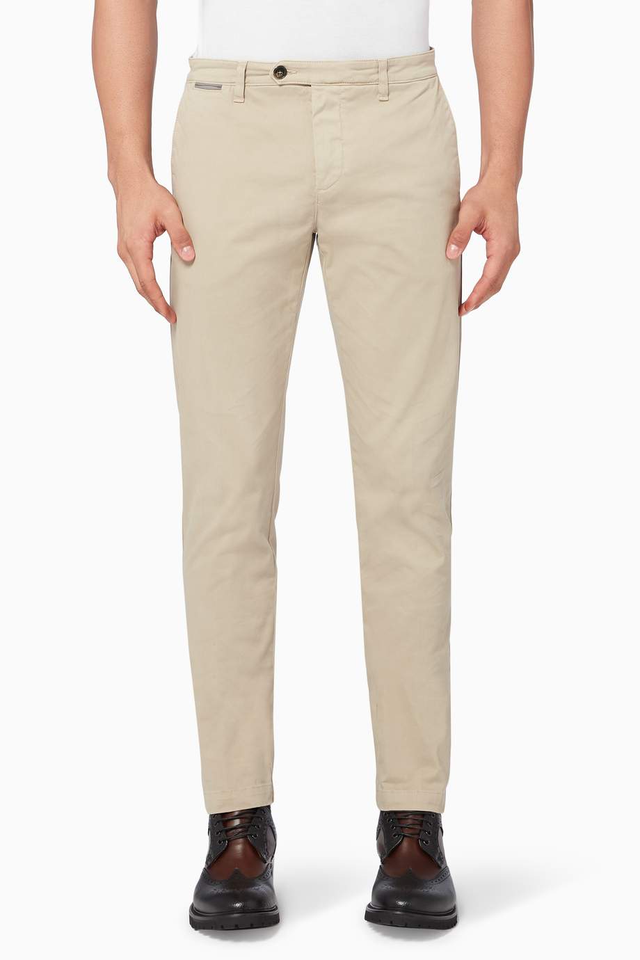 Shop Eleventy Neutral Stretch Cotton Chino Pants for Men | Ounass UAE