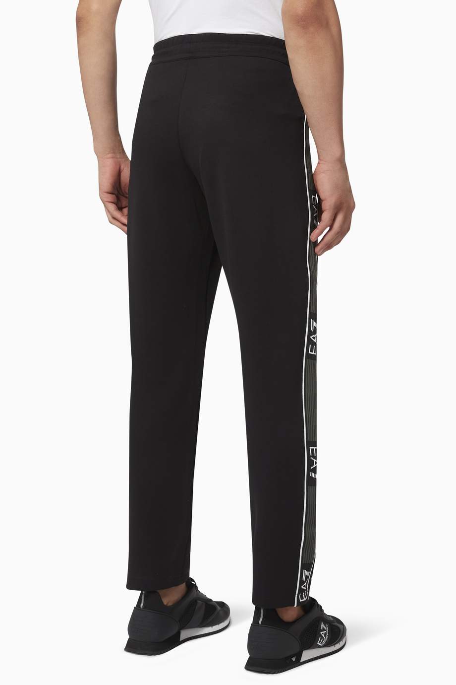 Shop Emporio Armani Black EA7 Tape Jersey Sweatpants for Men | Ounass Saudi