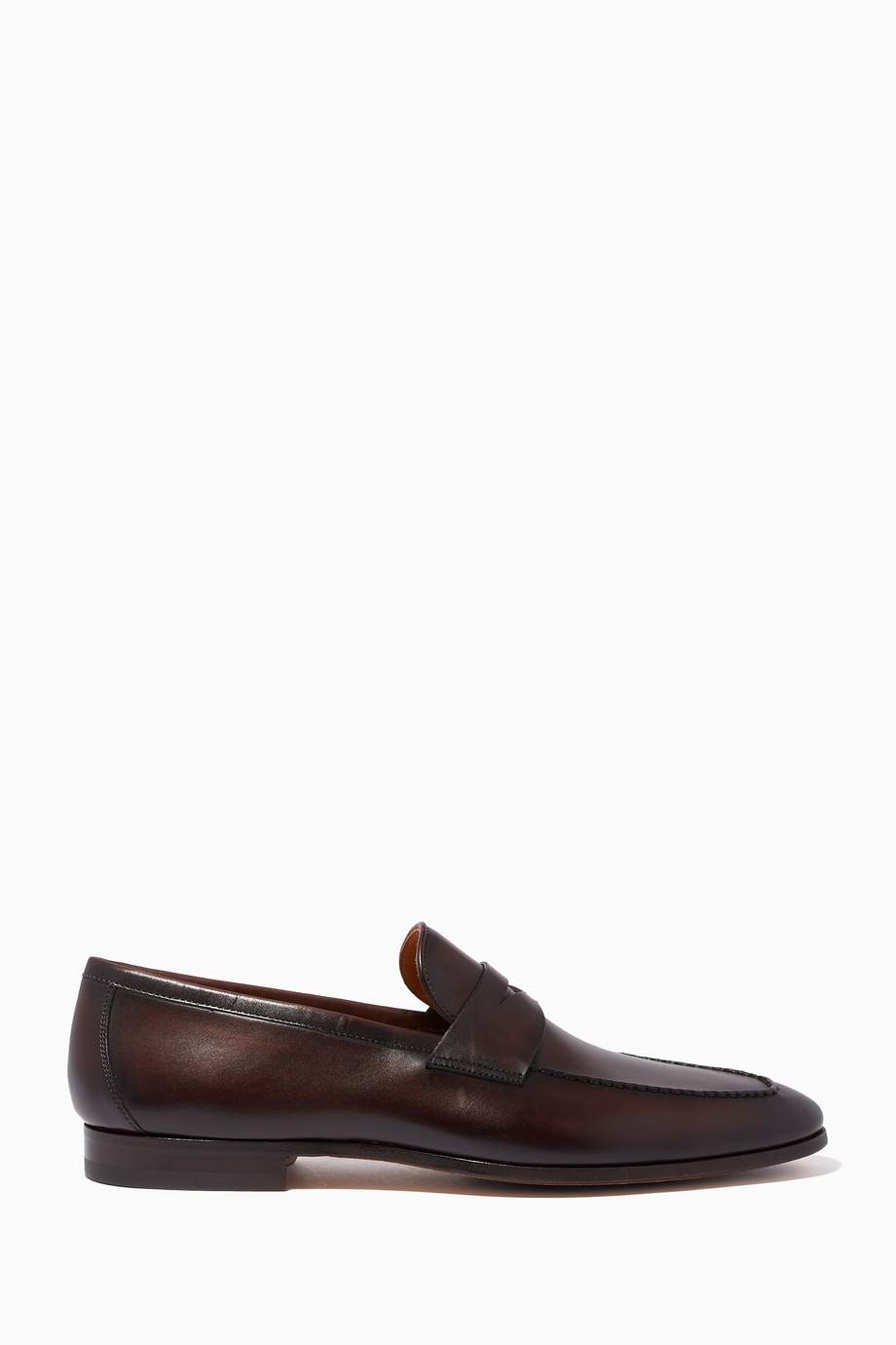 Shop Magnanni Brown Classic Penny Loafers in Flex Leather for Men ...