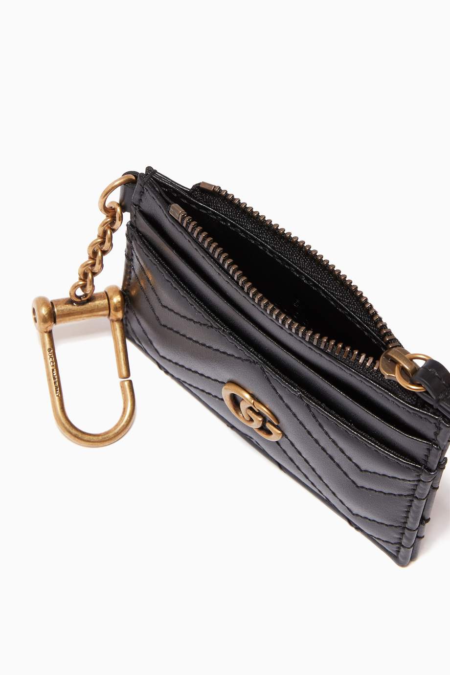 Shop Gucci Black GG Marmont Keychain Wallet in Matelassé Leather for