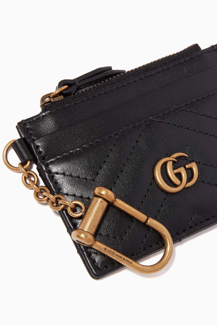Shop Gucci Black GG Marmont Keychain Wallet in Matelassé Leather for