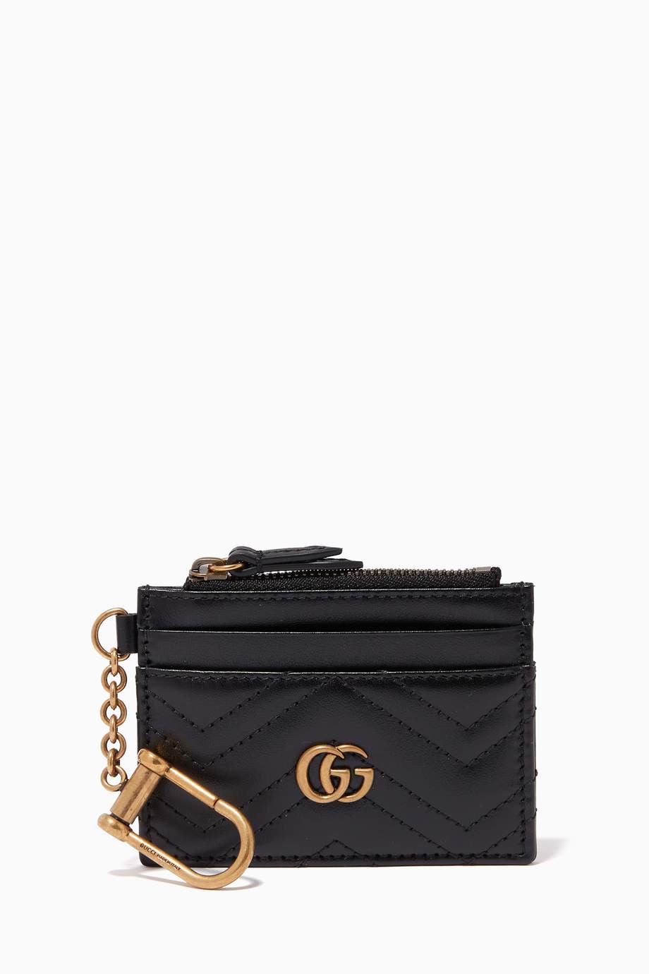 Shop Gucci Black GG Marmont Keychain Wallet in Matelassé Leather for