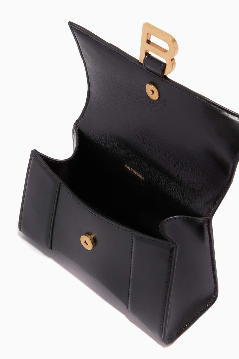 Shop Balenciaga Black Hourglass XS Top Handle Bag in Shiny Box Calfskin