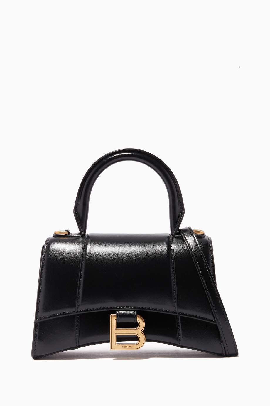 Shop Balenciaga Black Hourglass XS Top Handle Bag in Shiny Box Calfskin ...