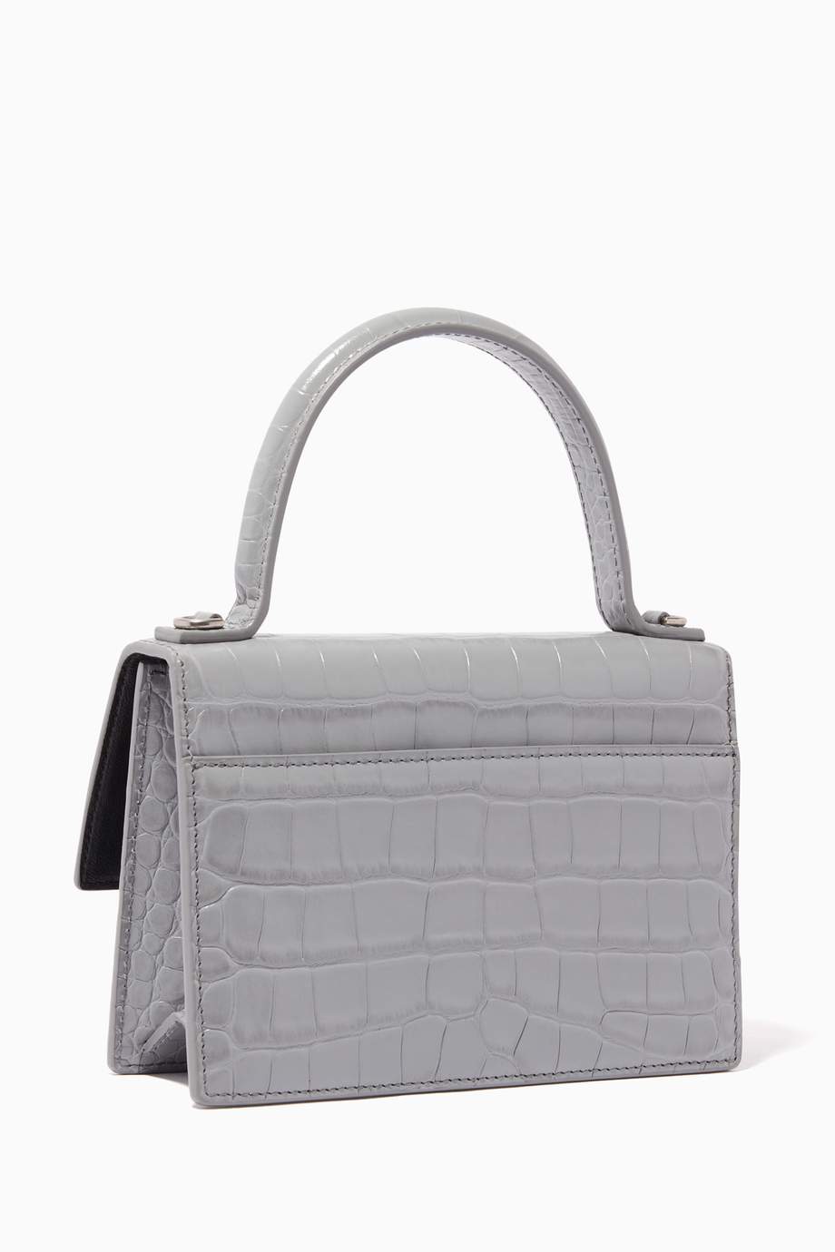 Shop Balenciaga Grey Sharp XS Satchel Shoulder Bag in Shiny Crocodile ...