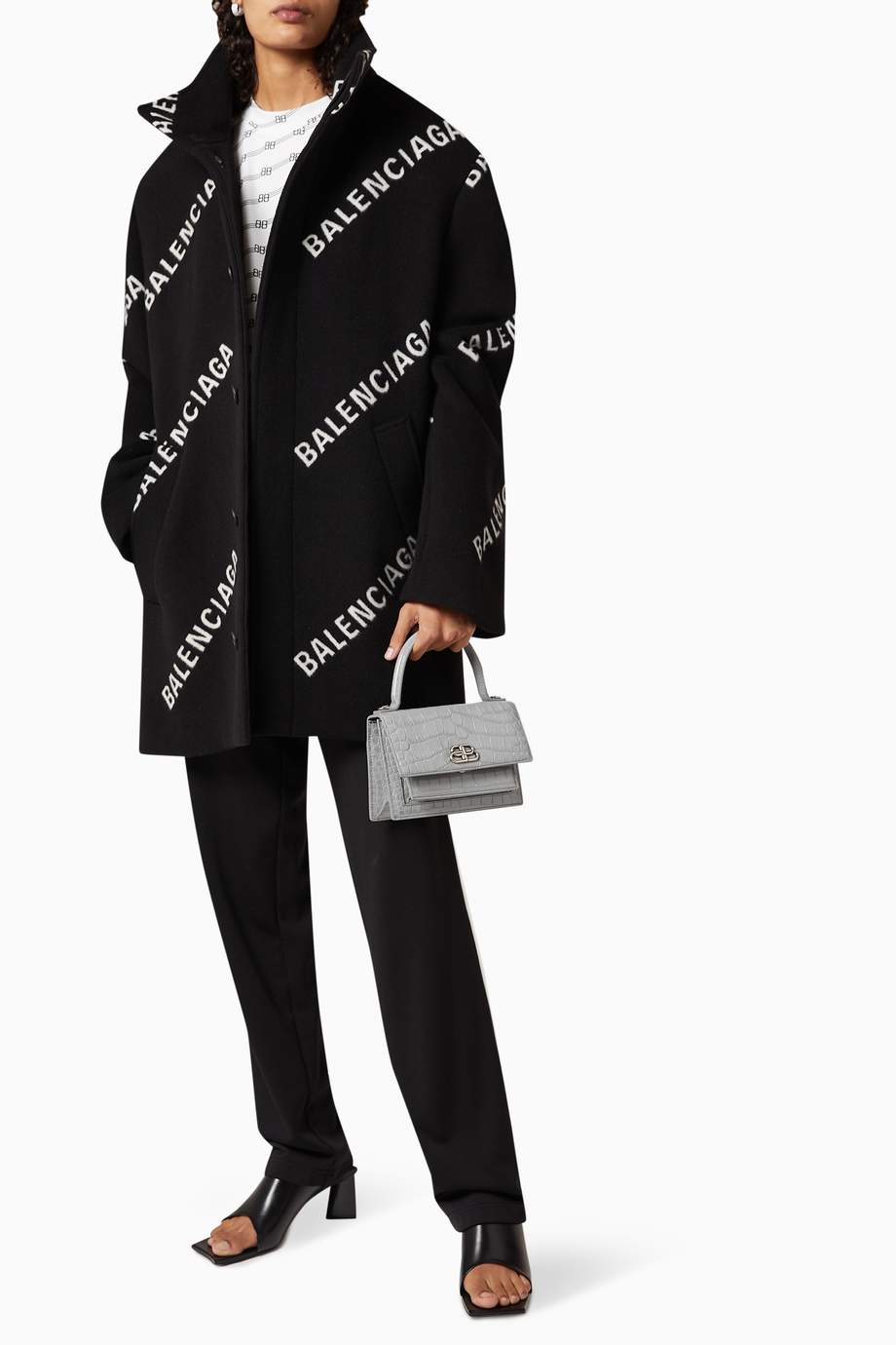 Shop Balenciaga Grey Sharp XS Satchel Shoulder Bag in Shiny Crocodile ...