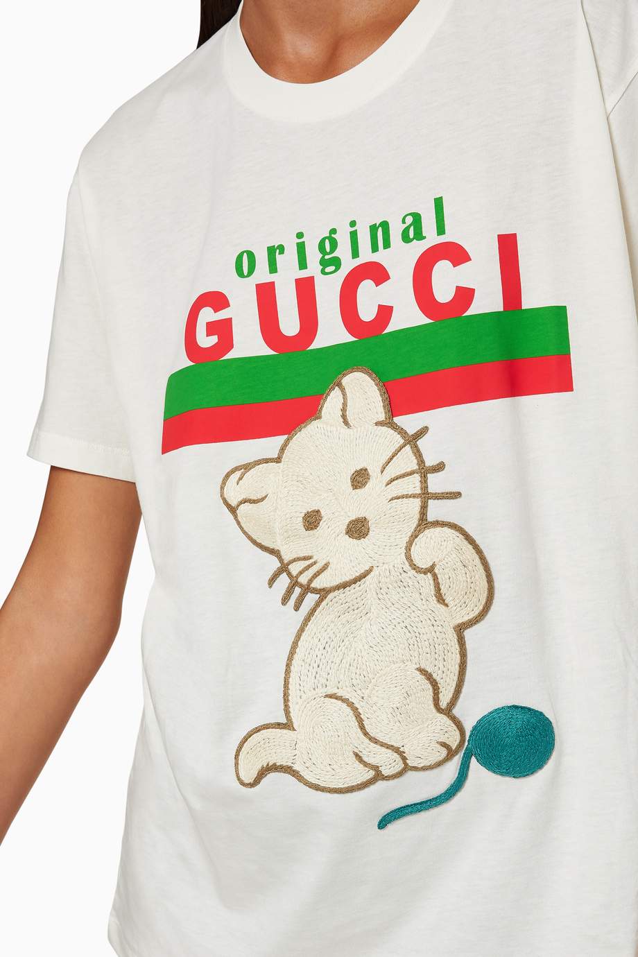 Shop Gucci White Kitten "Original Gucci" Oversized TShirt for Women