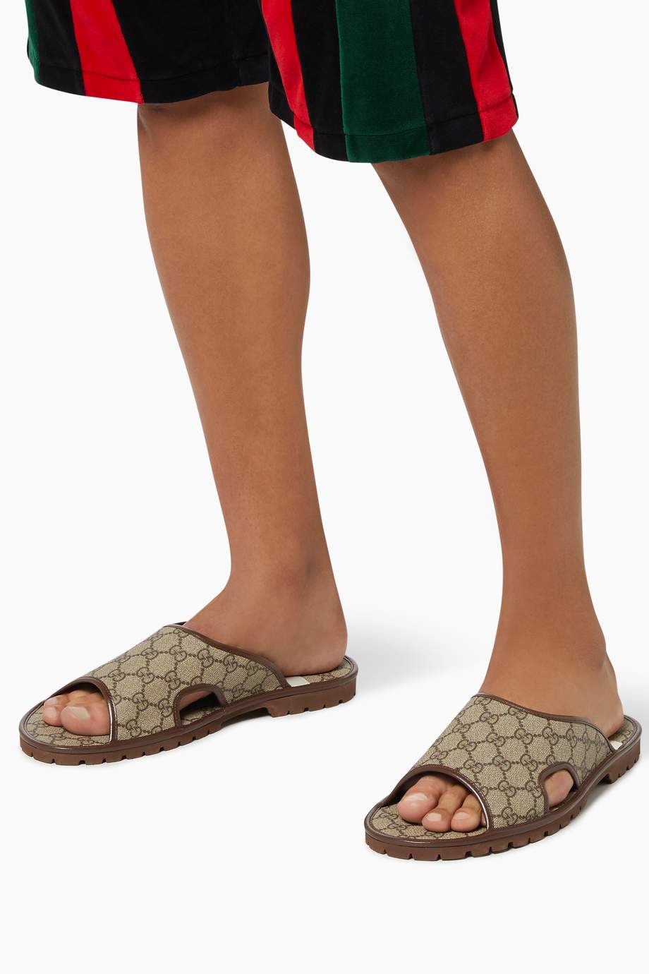 Shop Gucci Brown GG Supreme Slide Sandals in Canvas for Men | Ounass Saudi