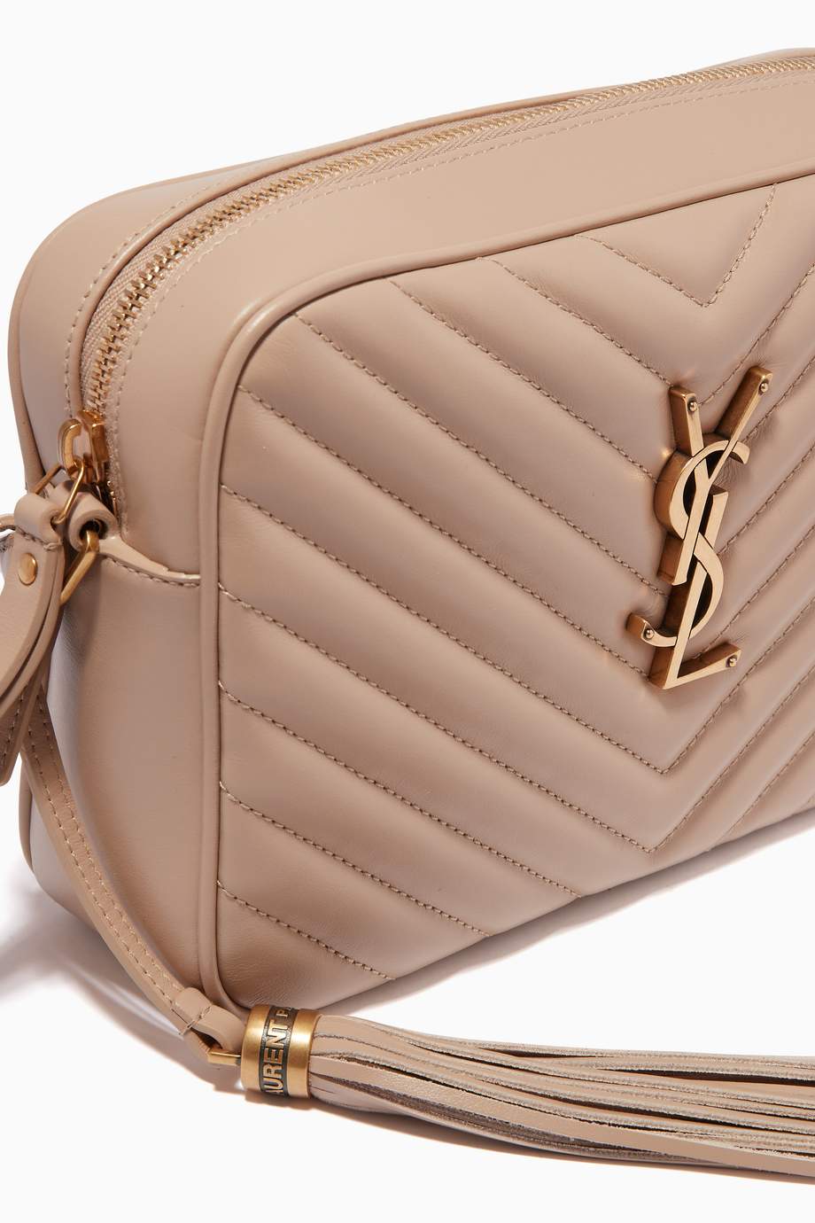 Shop SAINT LAURENT Neutral Lou Camera Bag in Quilted Leather for Women