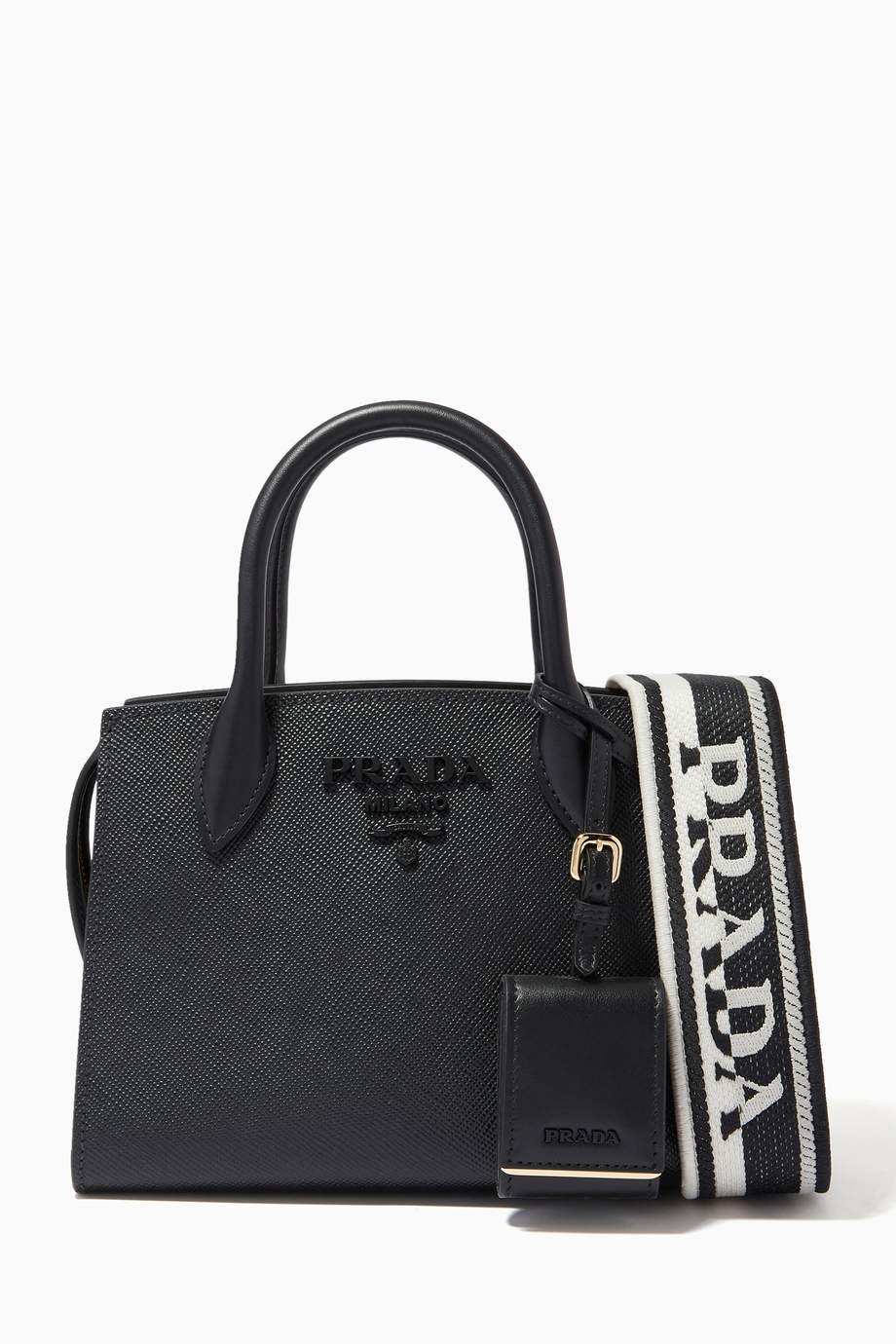 Shop Prada Black Mini Monochrome Bag in Saffiano Leather for Women | Ounass UAE