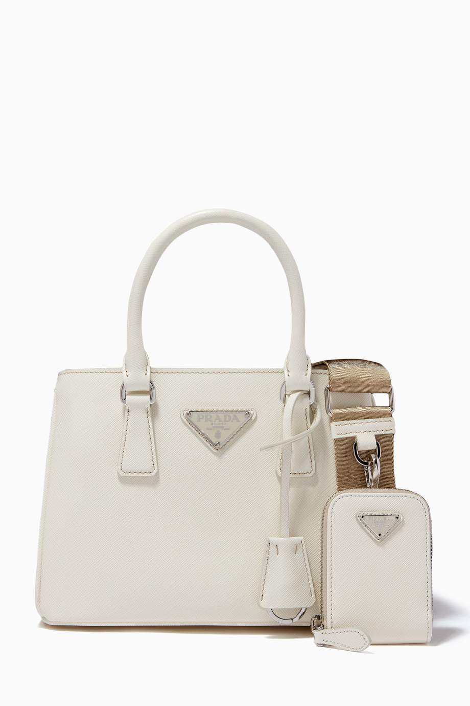 prada saffiano mini bag white