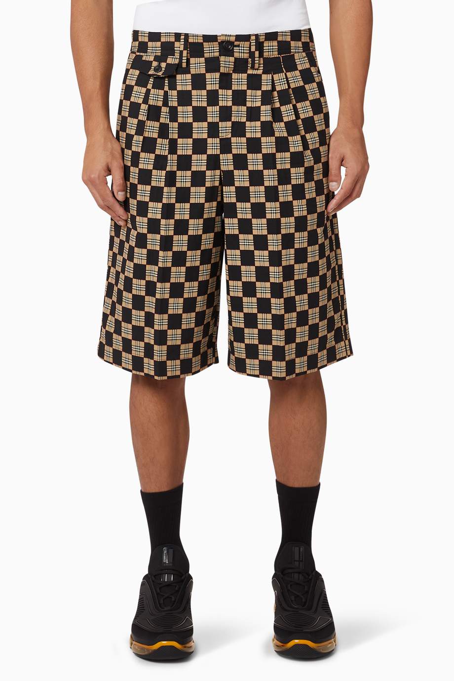 Shop Burberry Neutral Chequer Cotton Jacquard Tailored Shorts for Men ...