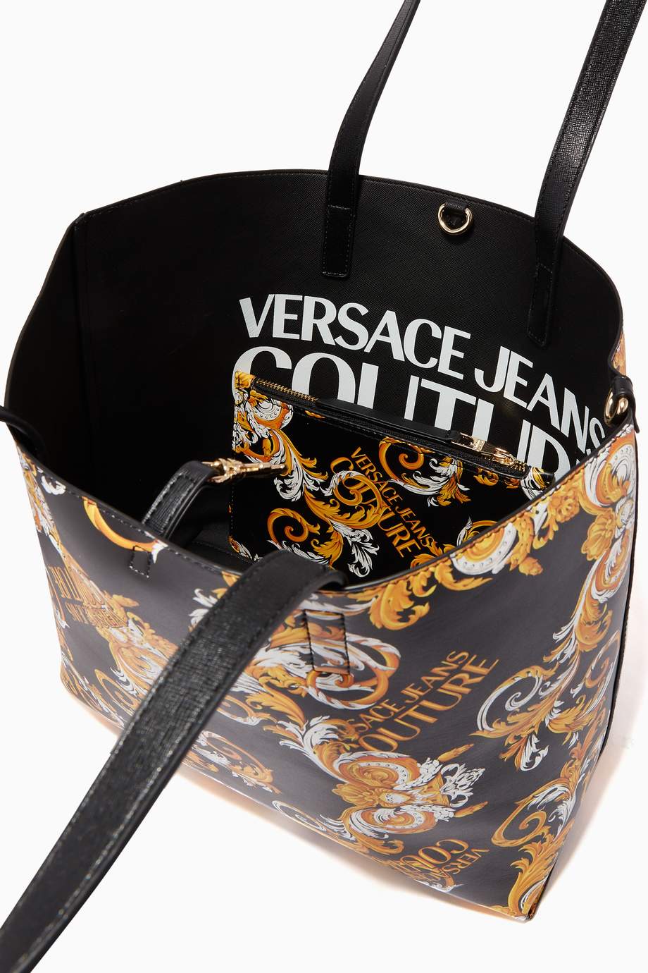 Shop Versace Jeans Yellow Reversible Logo Baroque Tote Bag for Women ...