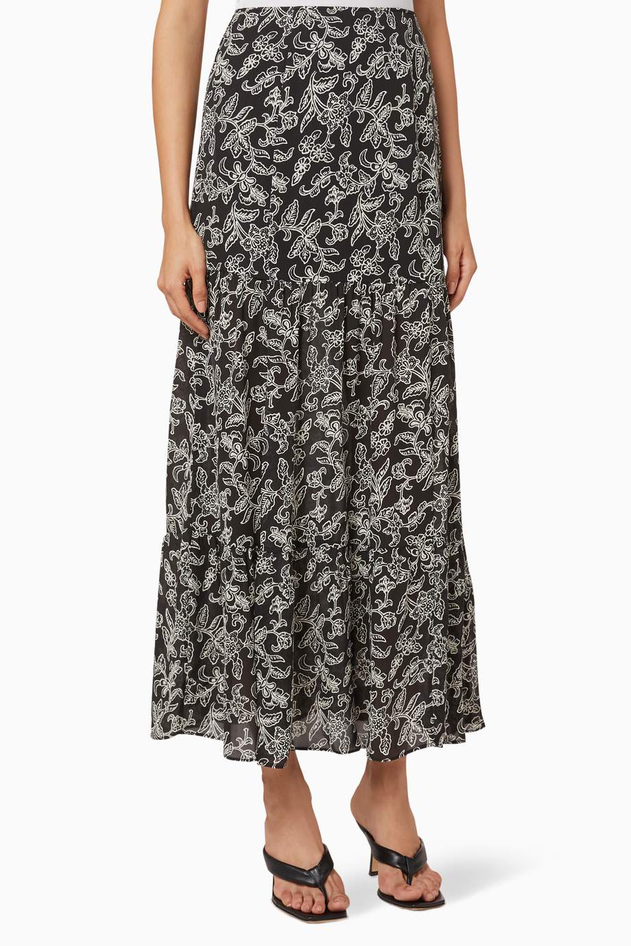 Shop WHISTLES Black Trailing Jasmine Print Silk Skirt for Women ...