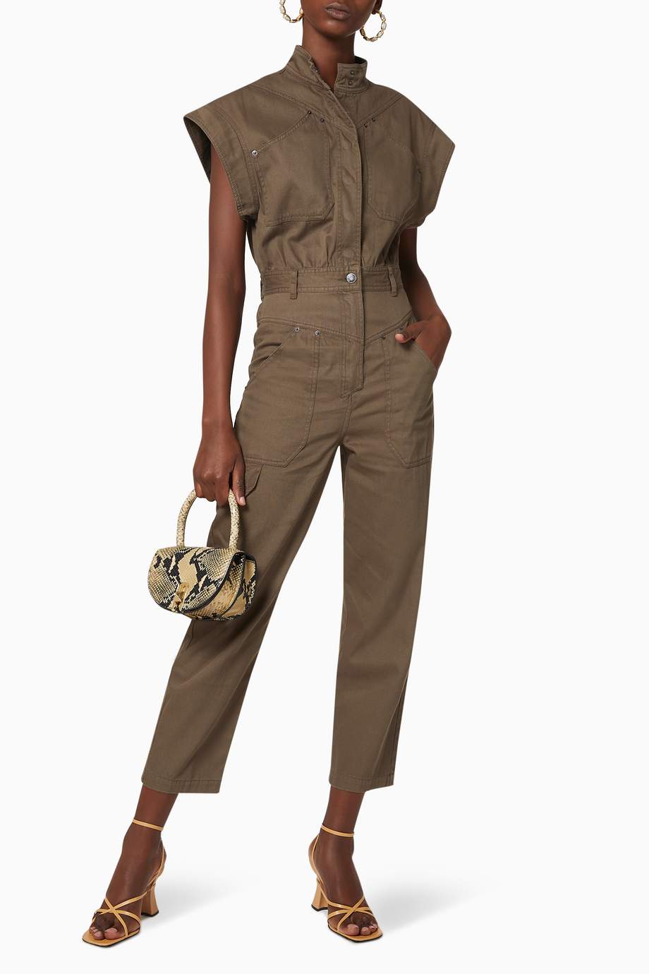 Shop SHONA JOY Green Chiara Sleeveless Boiler Suit for Women Ounass UAE