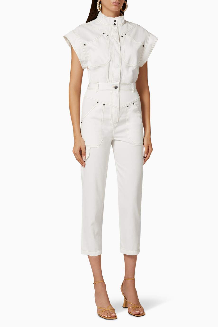 Shop SHONA JOY White Chiara Sleeveless Boiler Suit for Women Ounass UAE