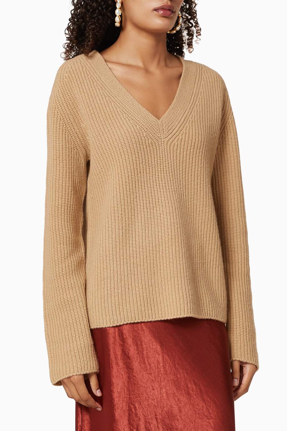 Shop Vince Neutral Shaker Rib Cashmere V-Neck Pullover for Women ...