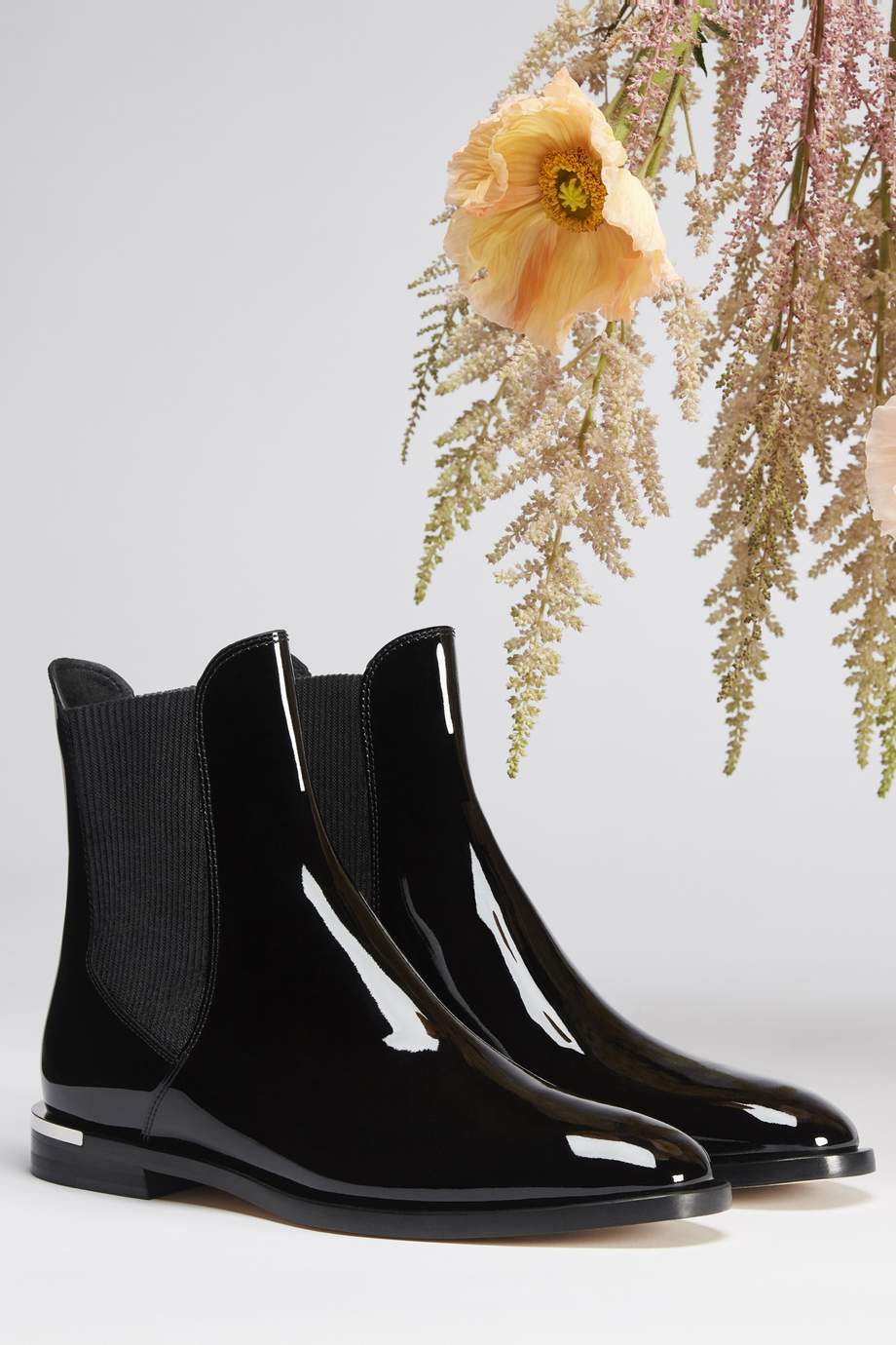 shiny flat ankle boots