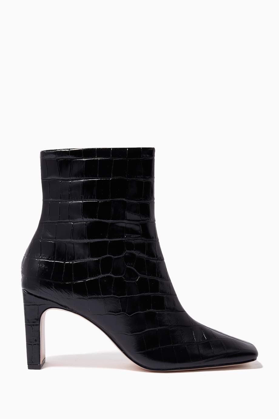 Shop Schutz Black Marion Ankle Booties in Croc-Embossed Leather for ...