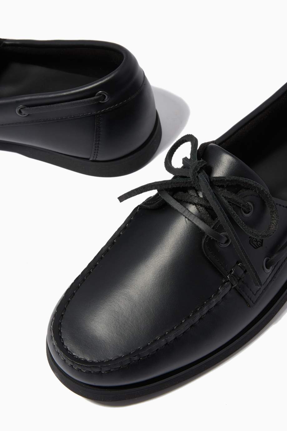 Shop Mengloria Black Dynamic Leather Boat Shoes for Men | Ounass UAE
