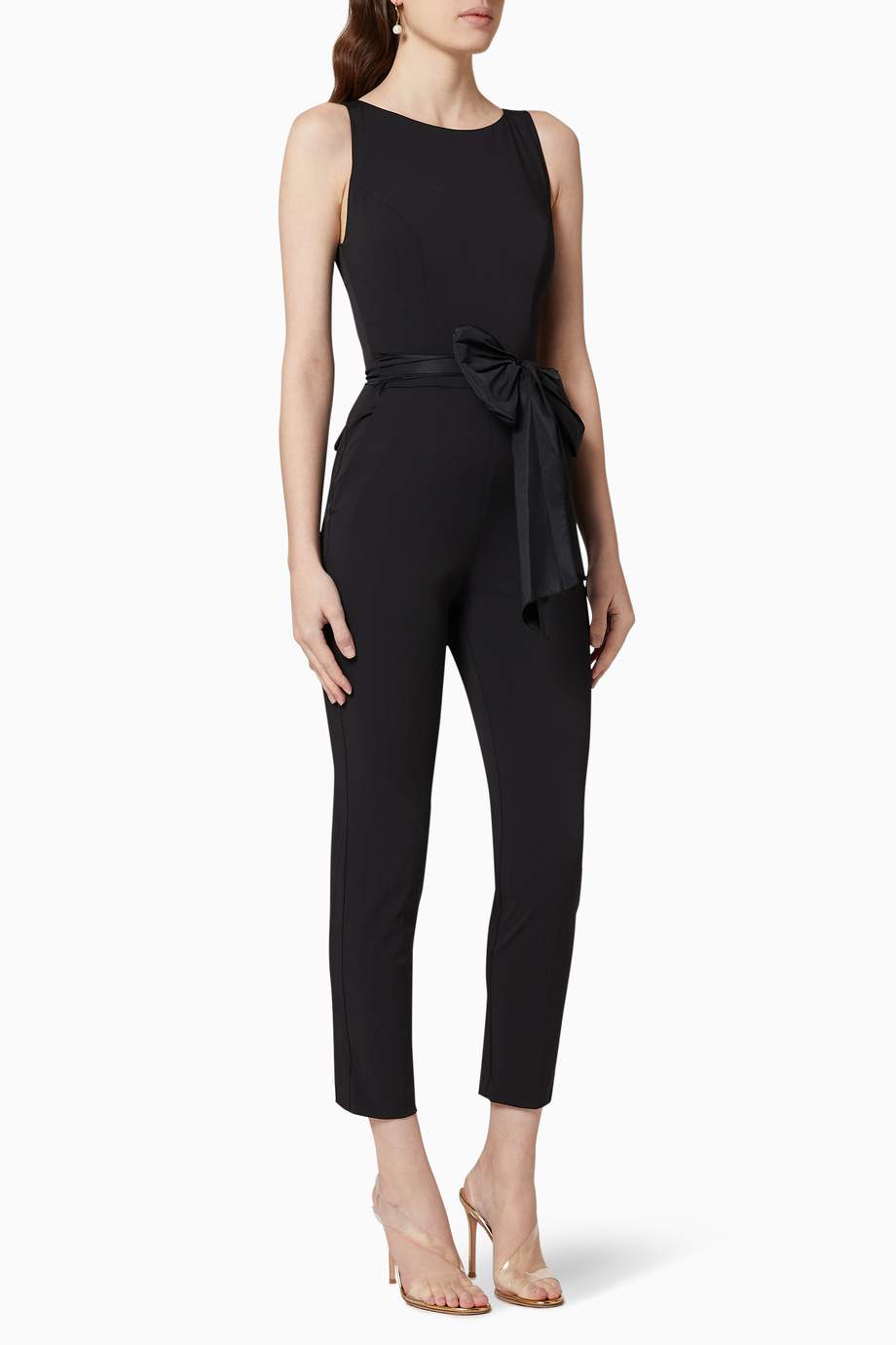 Shop Elisabetta Franchi Black Maxi Bow Twill Jumpsuit for Women ...