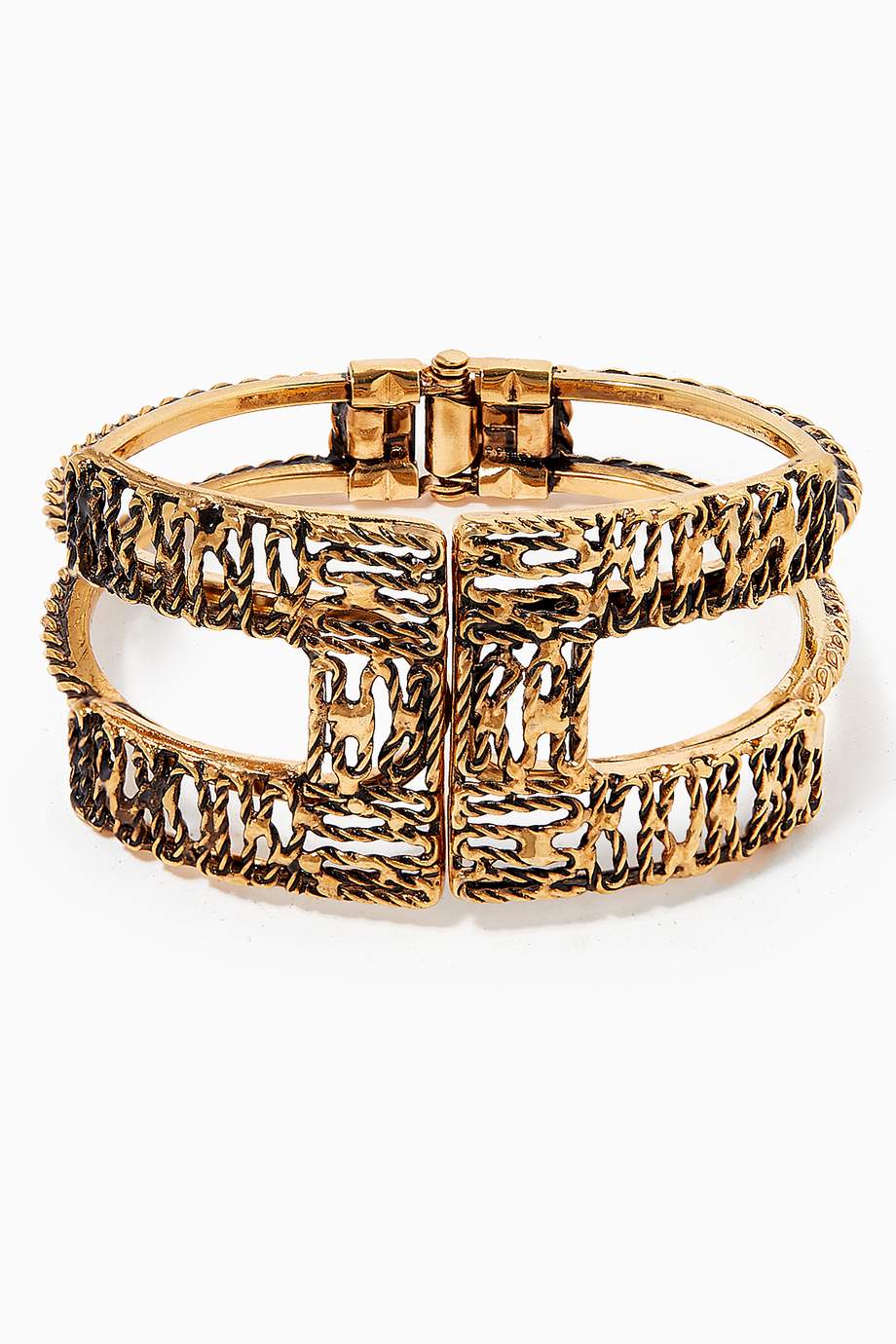 Shop Elisabetta Franchi Gold Logo Torchon Bracelet for Women | Ounass