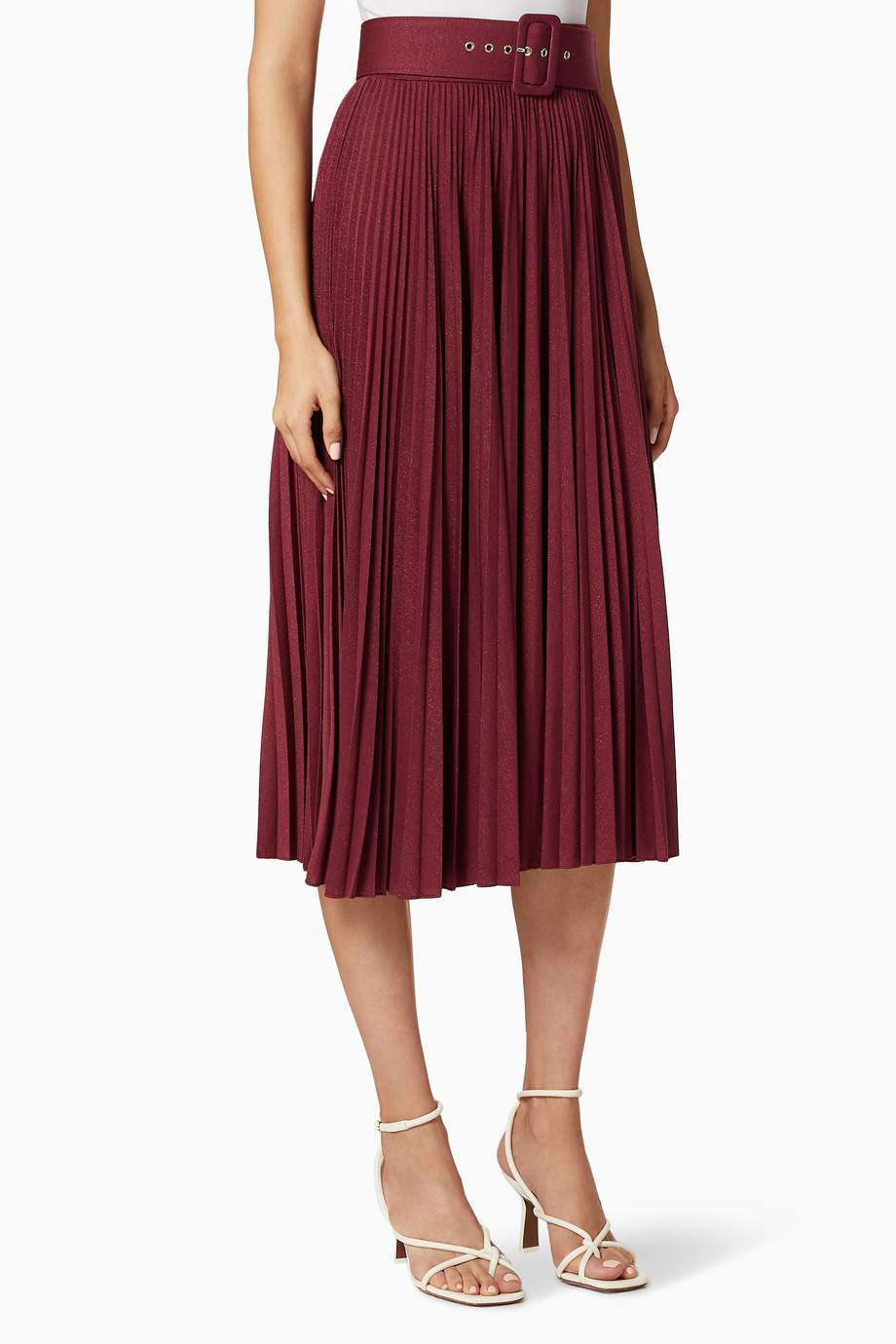 Shop Marella Burgundy Madras Lurex Pleated Skirt for Women | Ounass UAE