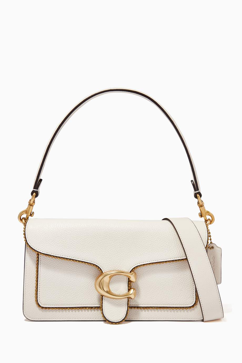 Shop Coach White Tabby Shoulder Bag 26 with Beadchain in Pebble Leather ...