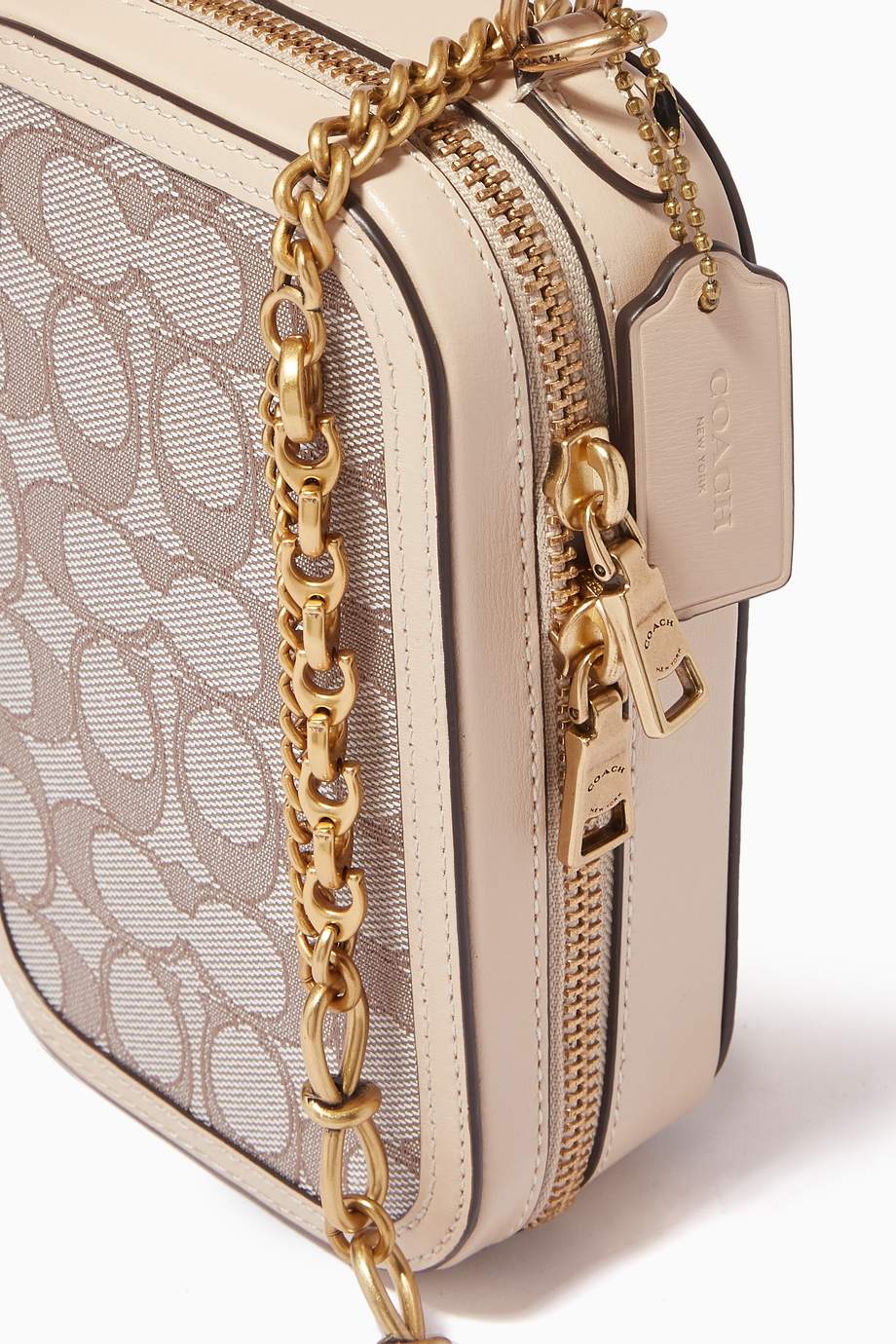 Shop Coach White Alie Camera Bag in Signature Jacquard & Leather for