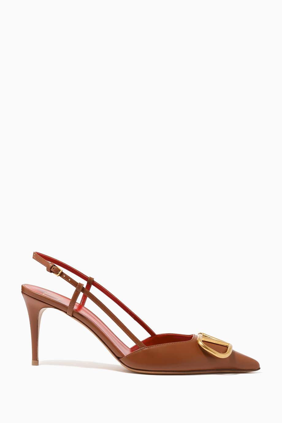 Shop Valentino Brown Valentino Garavani VLOGO Slingback Pumps in