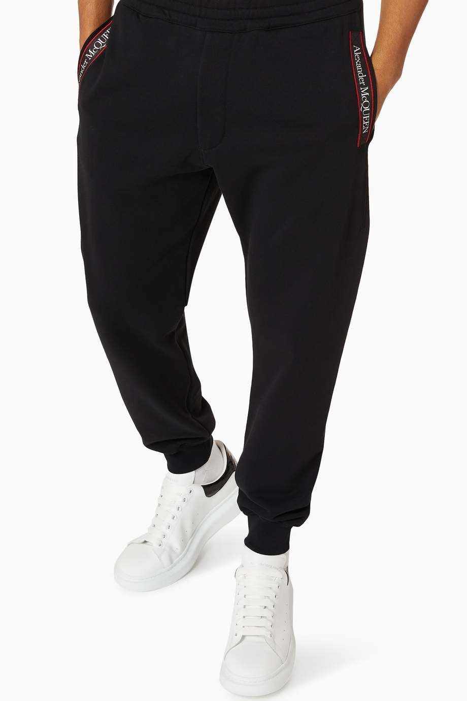 Shop Alexander McQueen Black Selvedge Logo Tape Cotton Joggers for Men ...