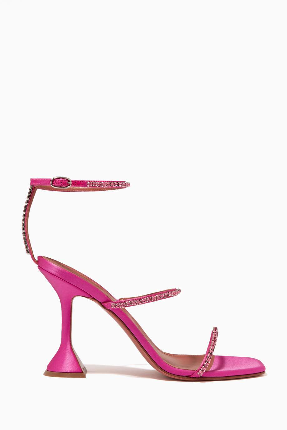 Shop Amina Muaddi Pink Gilda 95 Sandals in Satin for Women | Ounass UAE