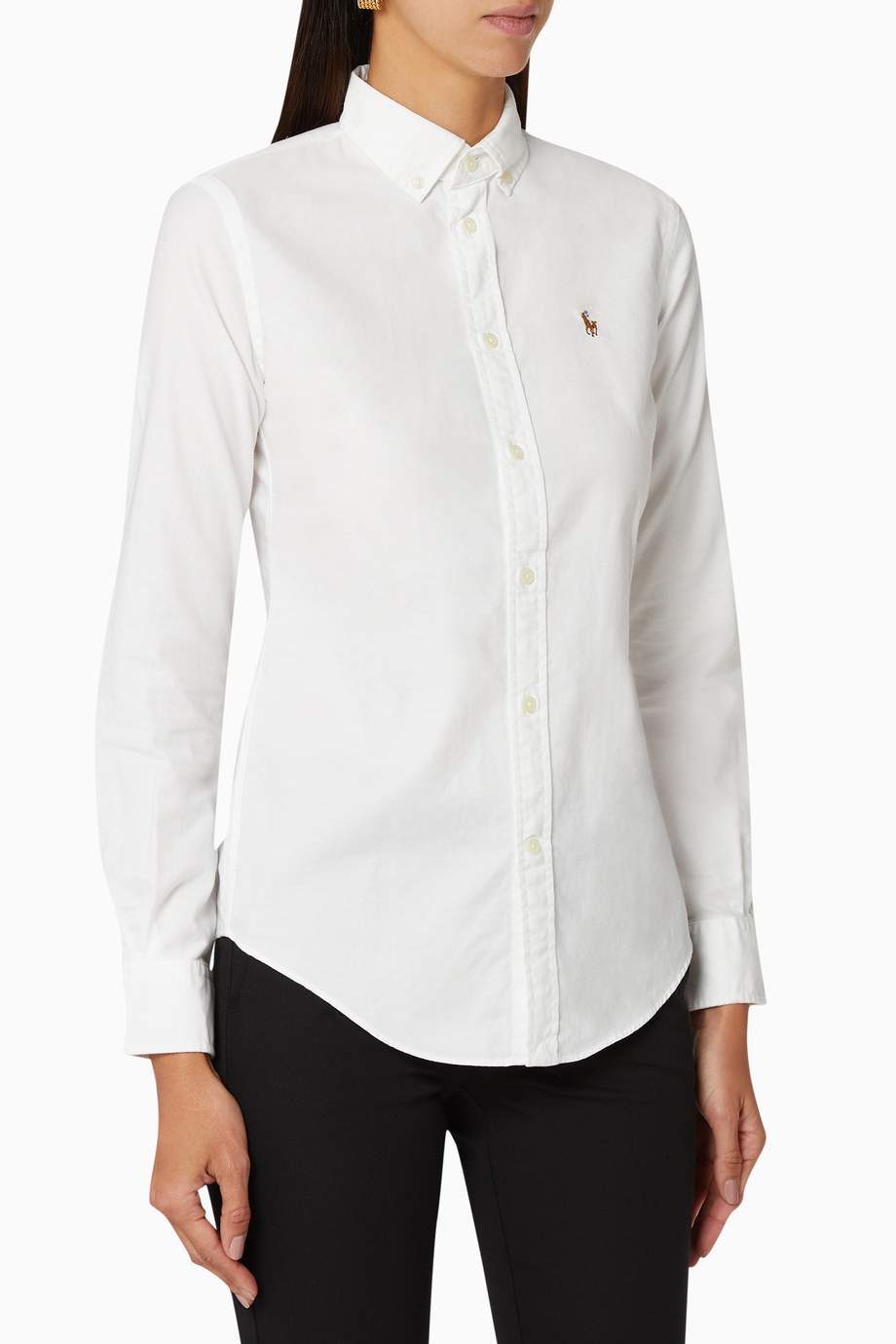 Shop Polo Ralph Lauren White Slim Fit Cotton Oxford Shirt for Women ...