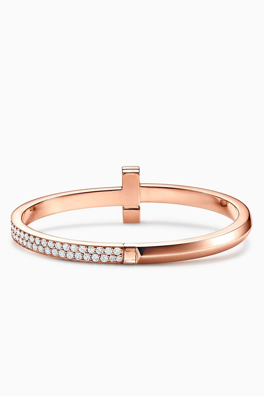 Shop Tiffany & Co. Rose Gold Tiffany T1 Wide Diamond Hinged Bangle in ...