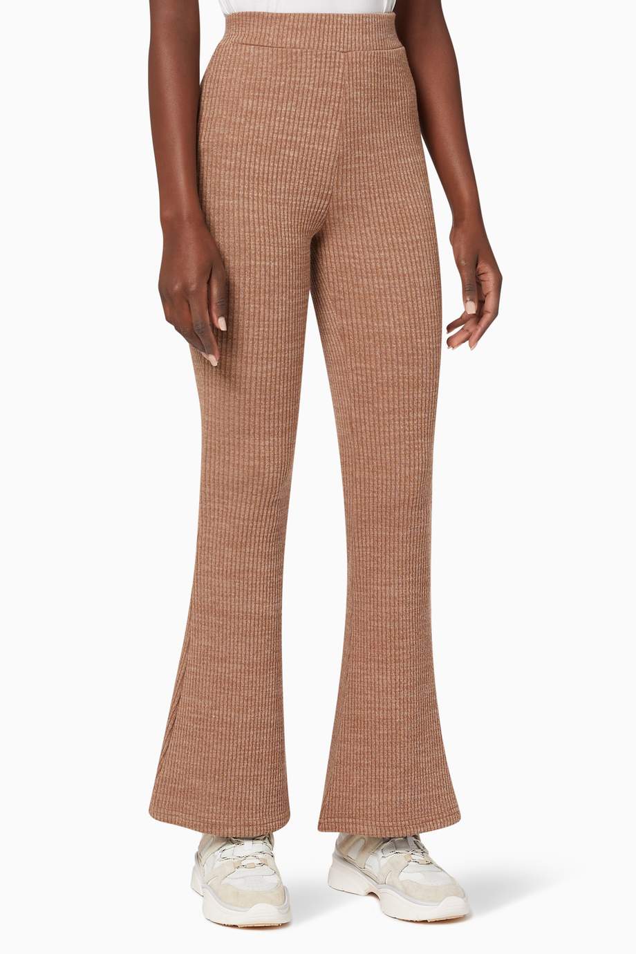 Shop Lavish Alice Brown Ribbed Knit Pants for Women Ounass UAE