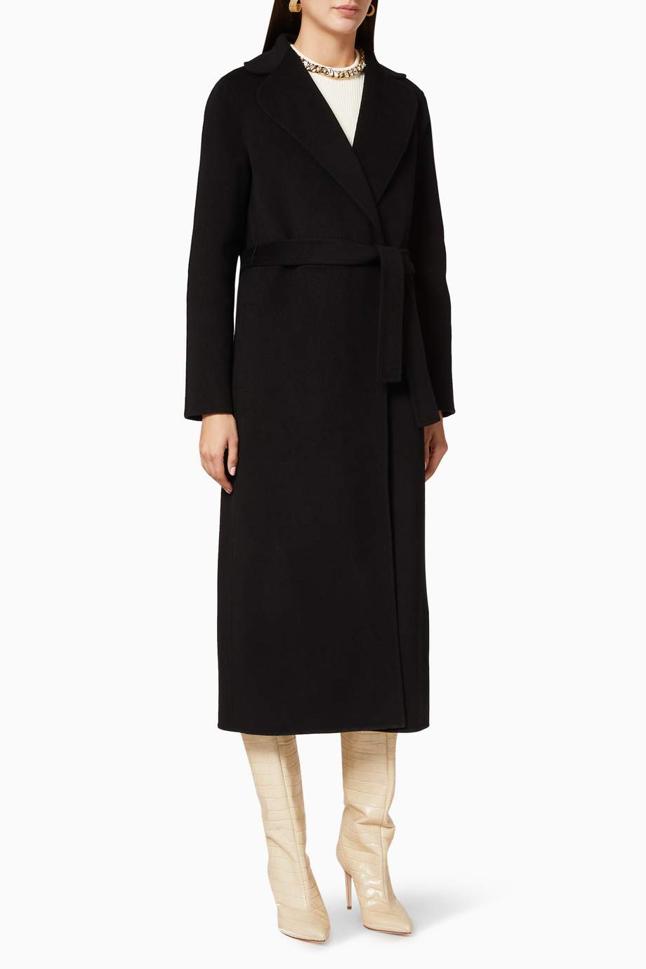 Shop Elisabetta Franchi Black Wool Cloth Coat for Women | Ounass UAE