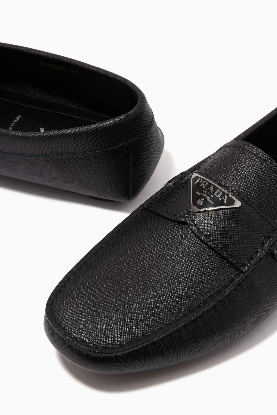 Shop Prada Black Triangle Logo Loafers in Saffiano Leather for Men Ounass Oman