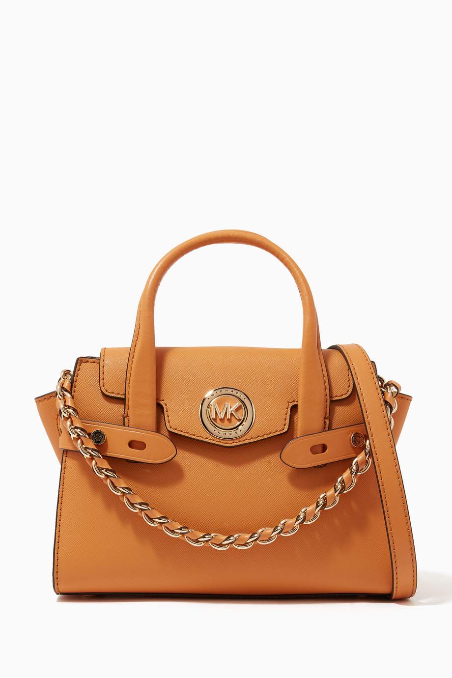 Shop Michael Kors Yellow Carmen ExtraSmall Satchel in Saffiano Leather