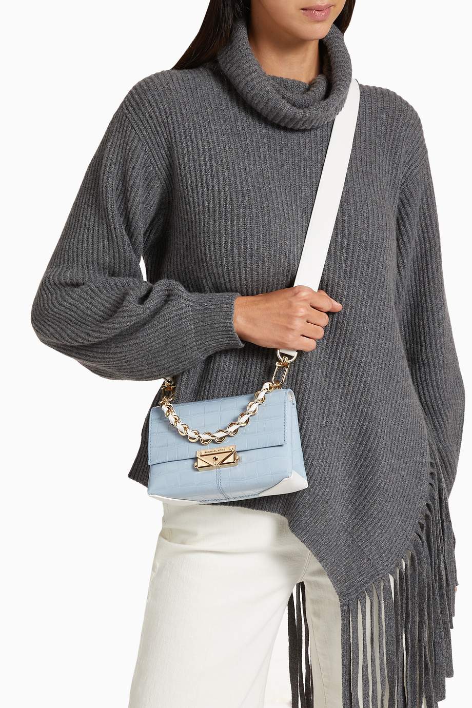 Shop Michael Kors Blue Cece ExtraSmall Crossbody Bag in CrocEmbossed