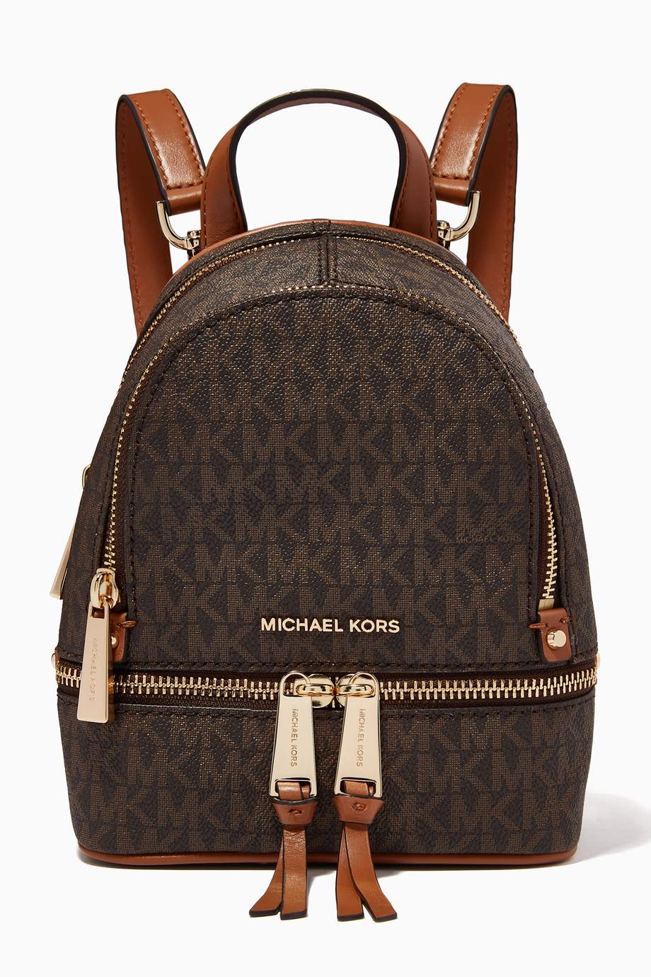 Shop Michael Kors Brown Rhea Mini Convertible Backpack in Canvas for ...